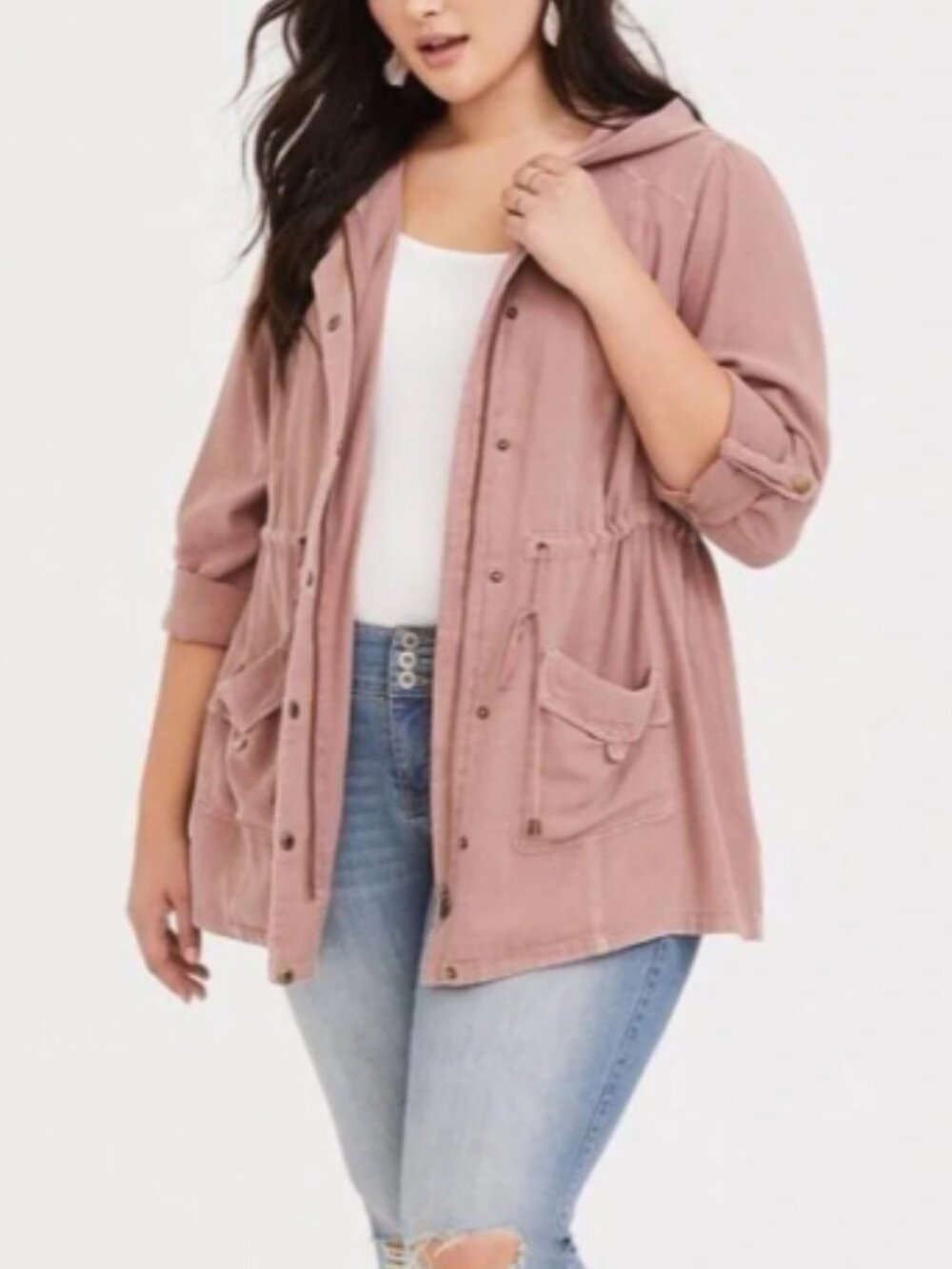 Torrid Size 3X Anorak Hooded Drawstring Roll Tab Sleeves Cuff Jacket in Pink
